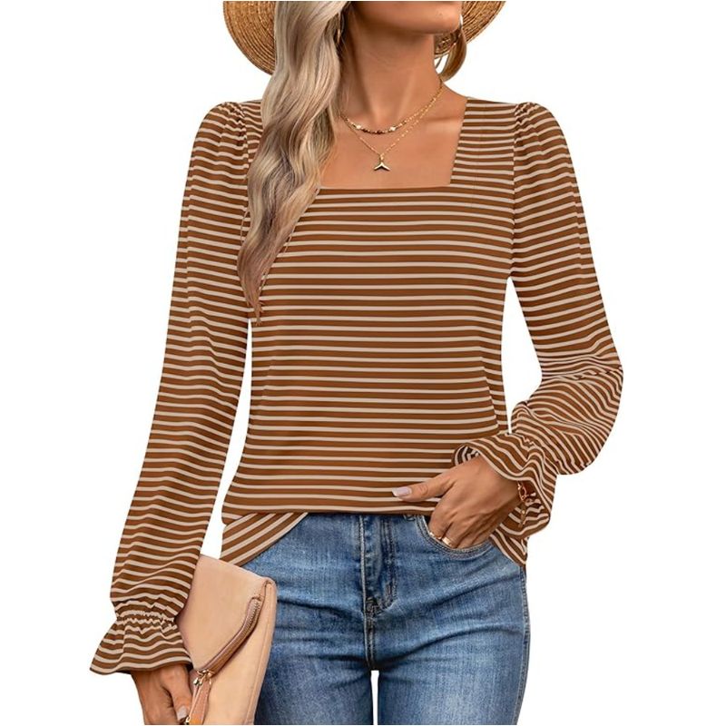 BLWOENS - Polera de manga larga para mujeres - Marrón