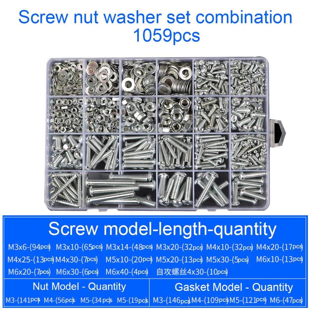 KUANGYE - Kit Surtido De 1059 Piezas De Tornillos, Pernos Y Tuercas