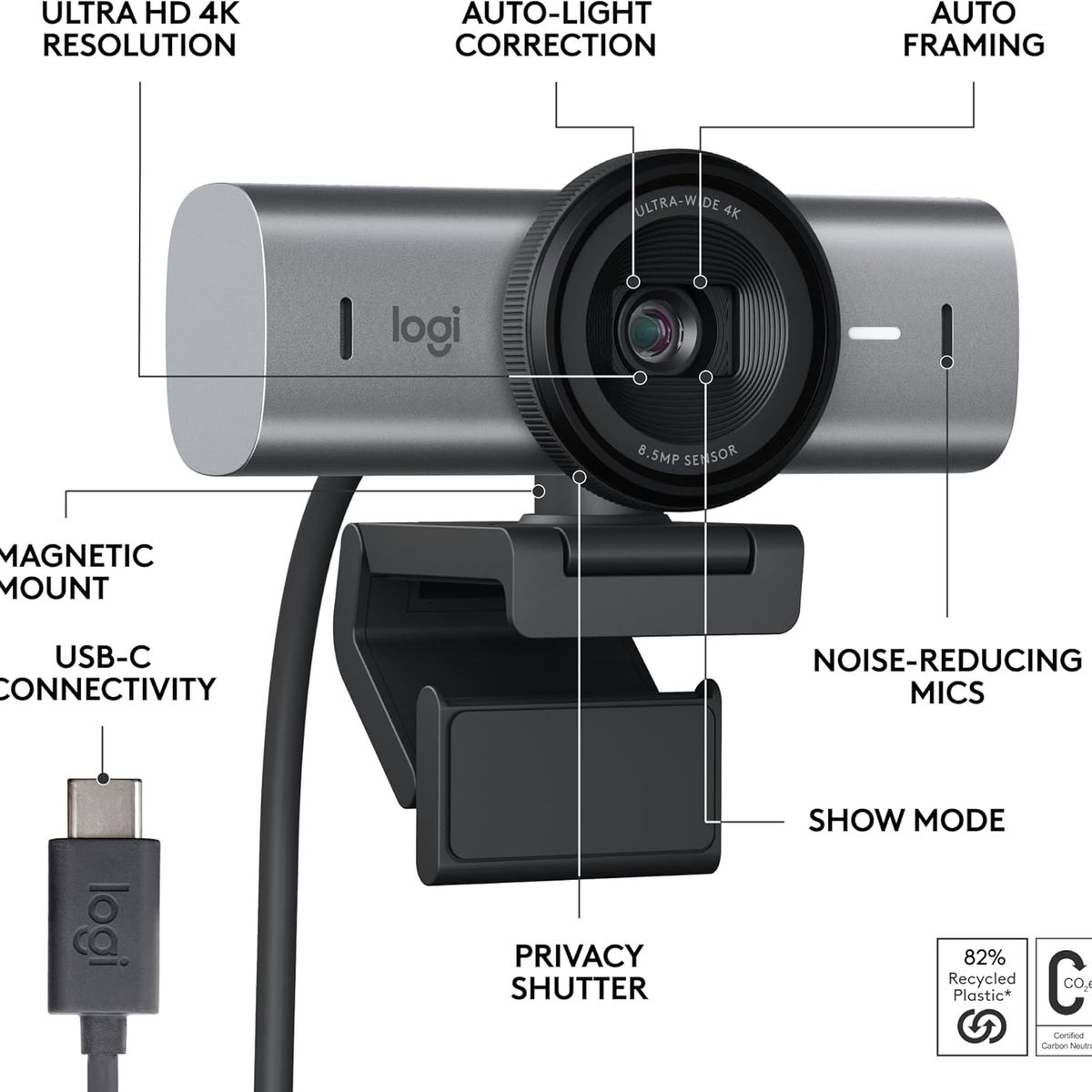 LOGITECH - Logitech MX Brio Ultra HD 4K Streaming Webcam - Grafite