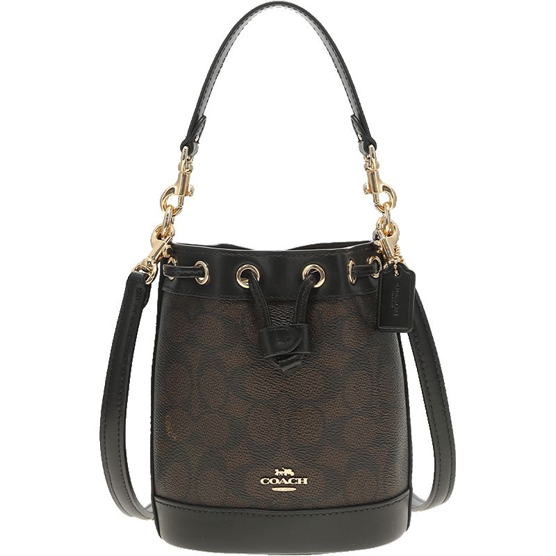 COACH - COACH Mini Bucket Bag In Signature Canvas Walnut Black CW299