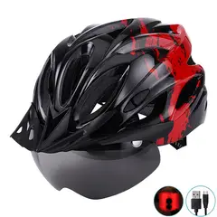 PUREPOWER - Casco De Bicicleta Con Luz Y Gafas Magnéticas-Negr Y Rojo