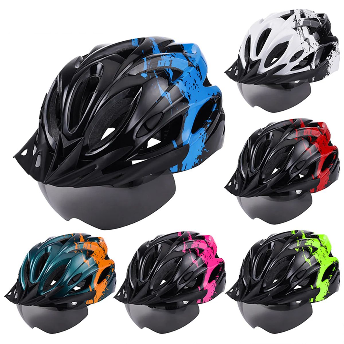 PUREPOWER - Casco De Bicicleta Con Luz Y Gafas Magnéticas-Negro Y Azul