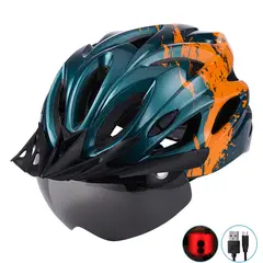 PUREPOWER - Casco De Bicicleta Con Luz Y Gafas Magnéticas- Naranja