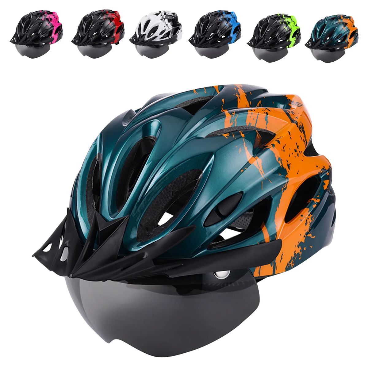 PUREPOWER - Casco De Bicicleta Con Luz Y Gafas Magnéticas- Naranja
