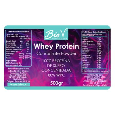 Imagen 2 del producto Proteina Whey 500g 80% Suero Concentrado Alta Calidad Bio V