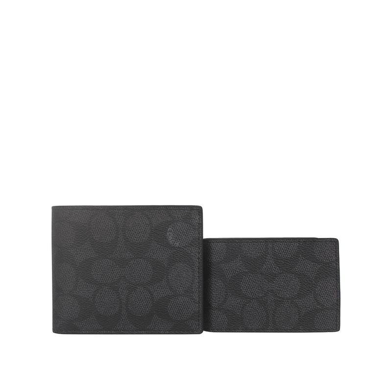 COACH - COACH 3 In 1 Wallet In Signature Canvas Charcoal Black CW380