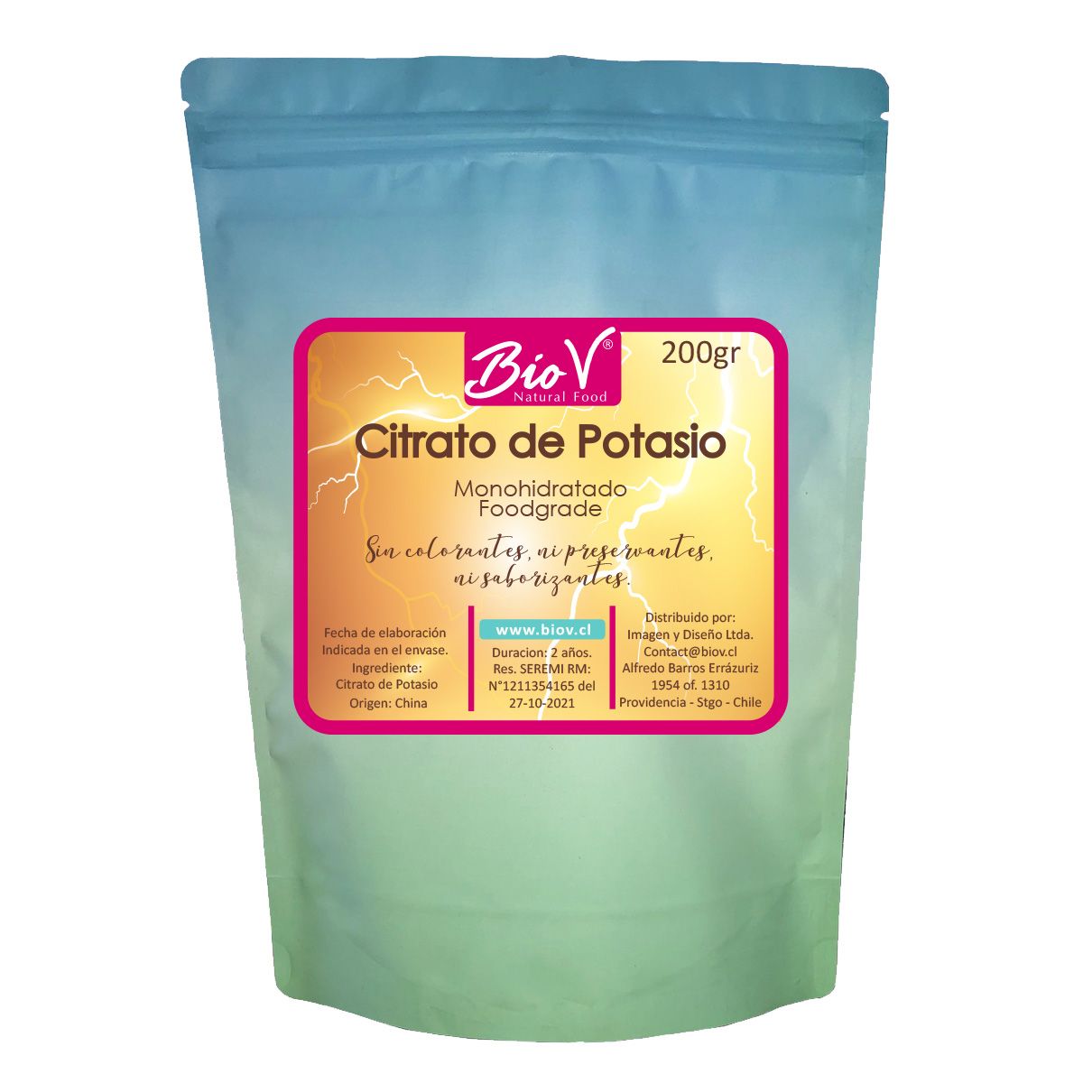 BIOV - Citrato De Potasio 200g Monohidratado GradoAlimenticio Bio V