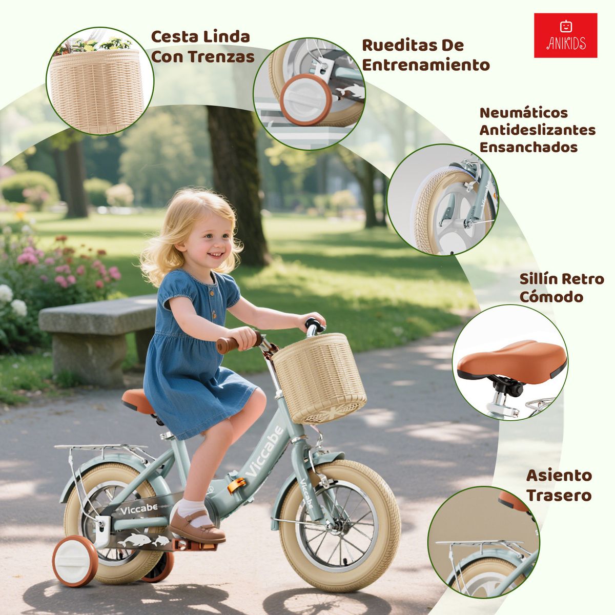ANIKIDS - Bicicleta Infantil Plegable Aro 16 Color Agua ANIKIDS