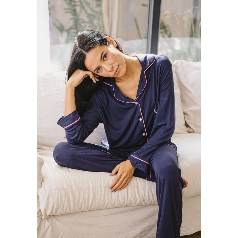 WAPPY TIENDA - Pijama Largo Mujer Camisero Azul Wappy