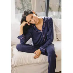WAPPY TIENDA - Pijama Largo Mujer Camisero Azul Wappy