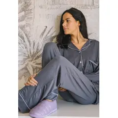 WAPPY TIENDA - Pijama Largo Mujer Camisero Gris Wappy