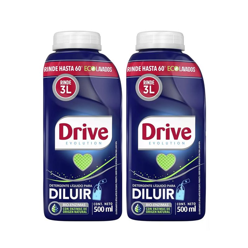 DRIVE - X2 Detergente Drive Líquido Para Diluir 500ml Hasta 60 Lavados