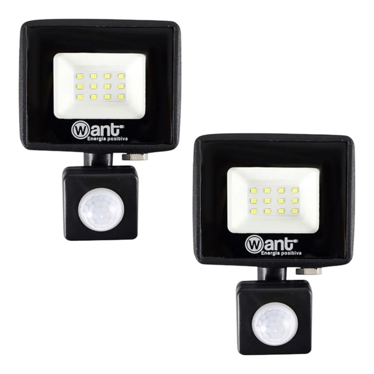 2 Proyectores De Area Led Thin Light 10W con Sensor de Movimiento Luz Fria
