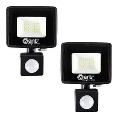 WANT - 2 Proyectores De Área Led Thin Light 10W con Sensor de Movimiento Luz Fría