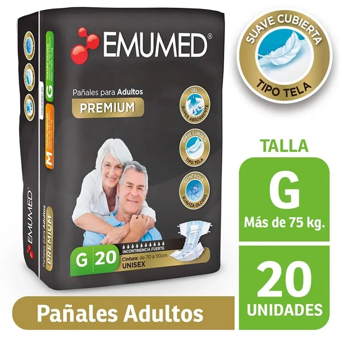 EMUMED - Pañales Para Adultos Emumed Premium Tamaño Grande 20unid