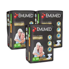 EMUMED - X3 Pañales Para Adultos Premium Tamaño Grande 20unid