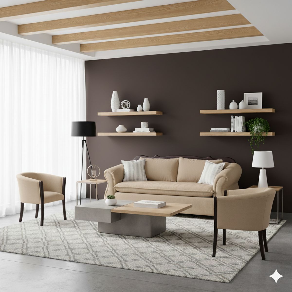 SITIAL HOME - Juego de Living 311 Afgano Beige,sofa 3 c resortes + 2 sitiales madera