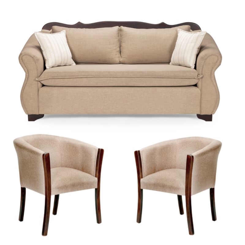 SITIAL HOME - Juego de Living 311 Afgano Beige,sofa 3 c resortes + 2 sitiales madera