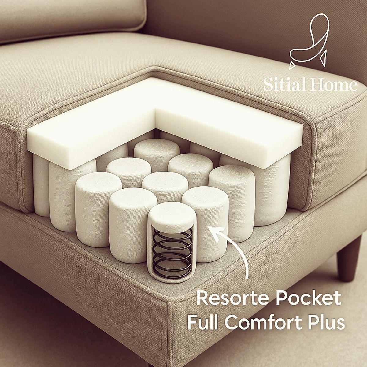 SITIAL HOME - Juego de Living 311 Afgano Beige,sofa 3 c resortes + 2 sitiales madera