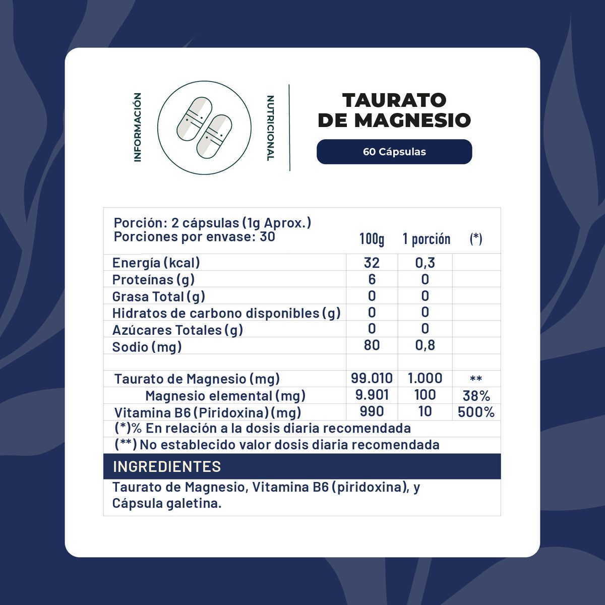 KARUNLIFE - Taurato De Magnesio 60 Capsulas Karun Life