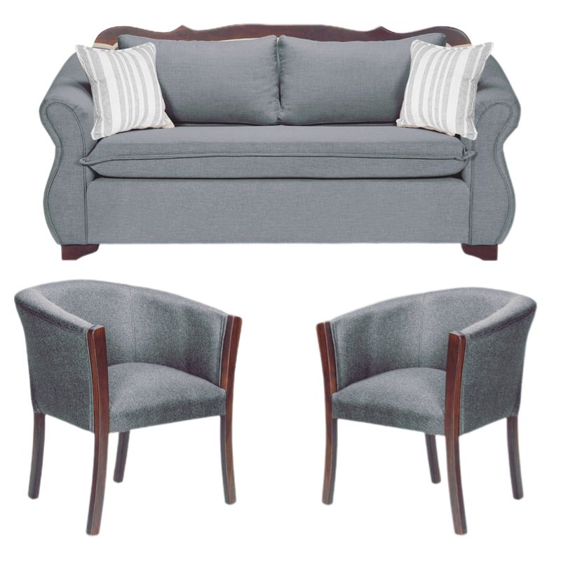 SITIAL HOME - Juego de Living 311 Afgano Gris,sofa 3 c resortes + 2 sitiales madera