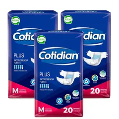 COTIDIAN - Pack X3 Pañales De Adulto Plus Tamaño Mediano 20uni