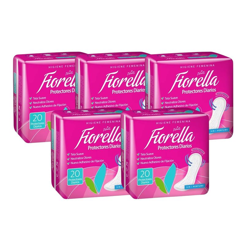 GENERICO - Pack X5 Protectores Diarios Fiorella 20 Unid Tela Suave