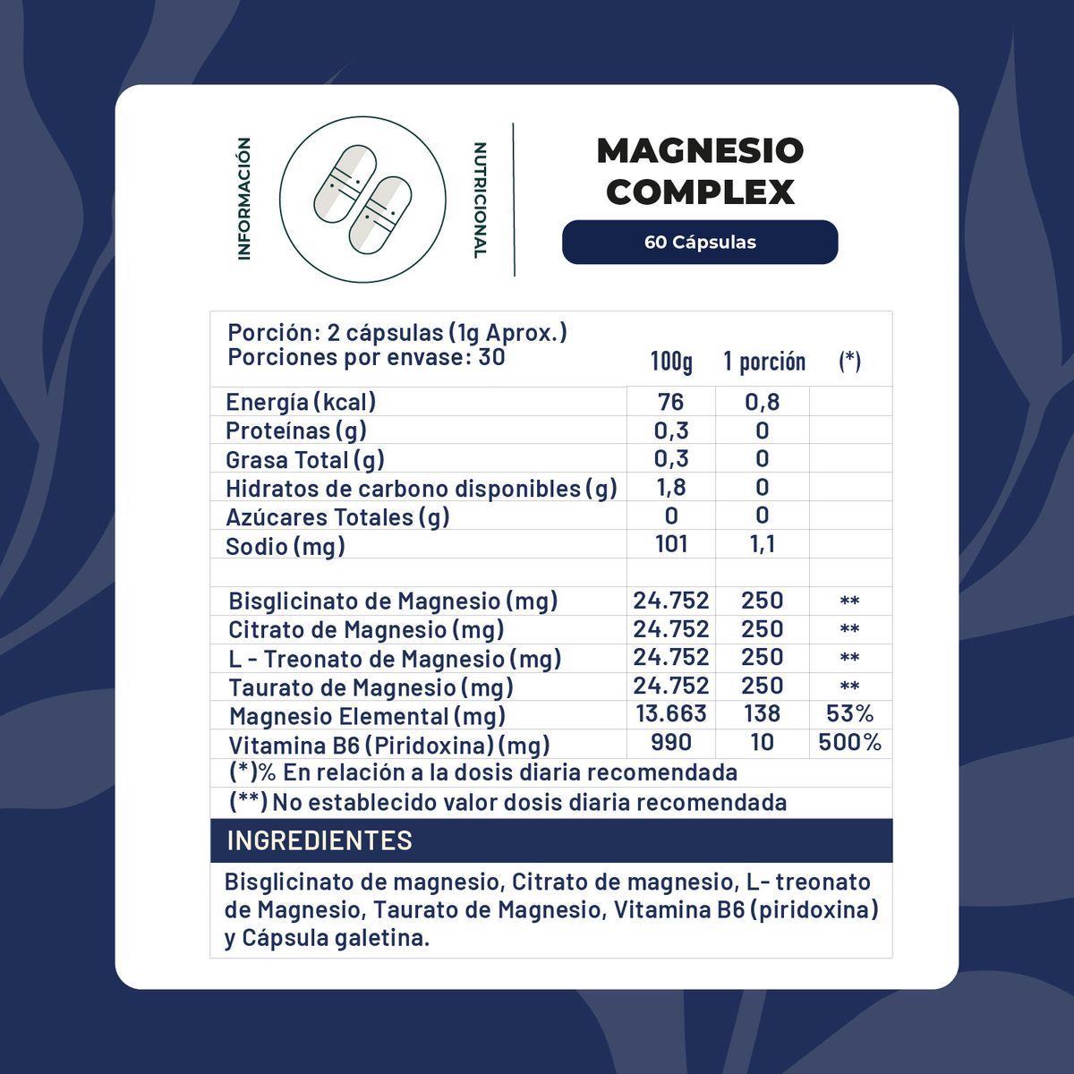 KARUNLIFE - Magnesio Complex 60 Capsulas Karun Life