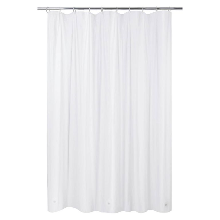 Pack Cortina Forro de bano ducha Medida especial color blanco 200 x 200 cms mas 14 Ganchos blancos