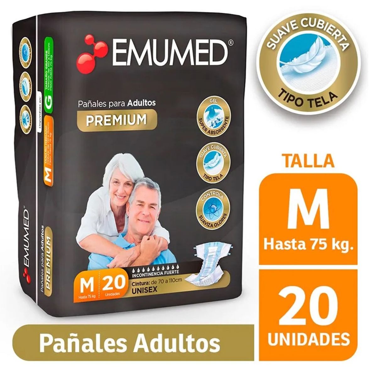EMUMED - Pañales Para Adultos Emumed Premium Tamaño Mediano 20unid