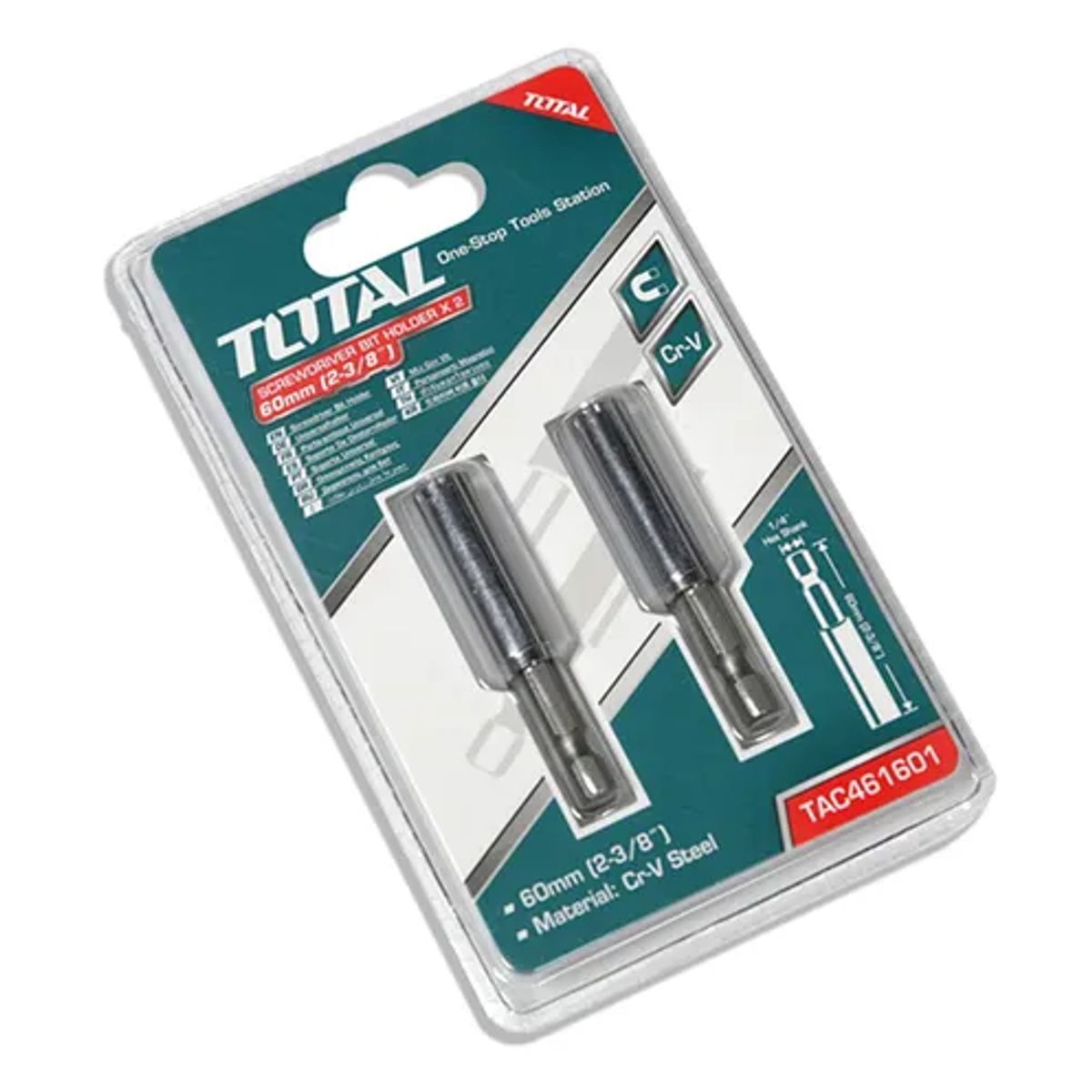TOTAL TOOLS - Porta Puntas Magnético Hexagonal 1/4 Extensión 2 Pcs Total.