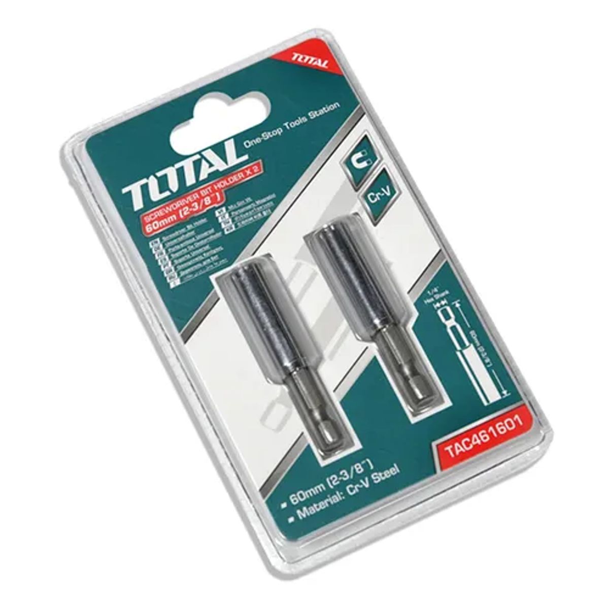 TOTAL TOOLS - Porta Puntas Magnético Hexagonal 1/4 Extensión 2 Pcs Total.