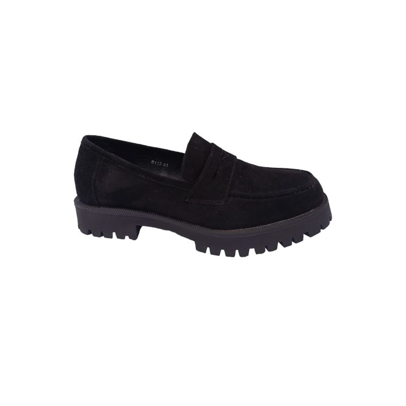 HERIEL - Mocasín Negro Gamuza Mujer.