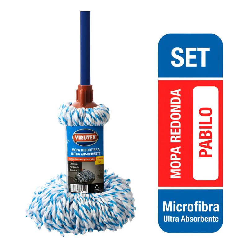 VIRUTEX - Mopa Redonda Set Microfibra Ultra Absorbente Virutex