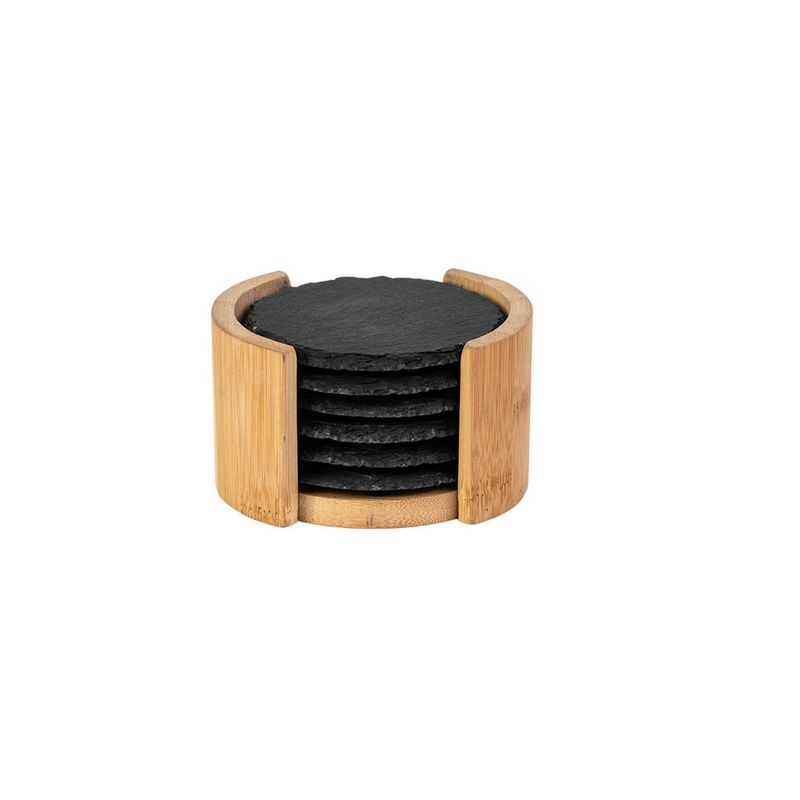 SECRET DE GOURMET - Set de 6 Posavasos de Piedra Soporte de Bambú 10 cm Secret De Gourmet