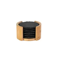 SECRET DE GOURMET - Set de 6 Posavasos de Piedra Soporte de Bambú 10 cm