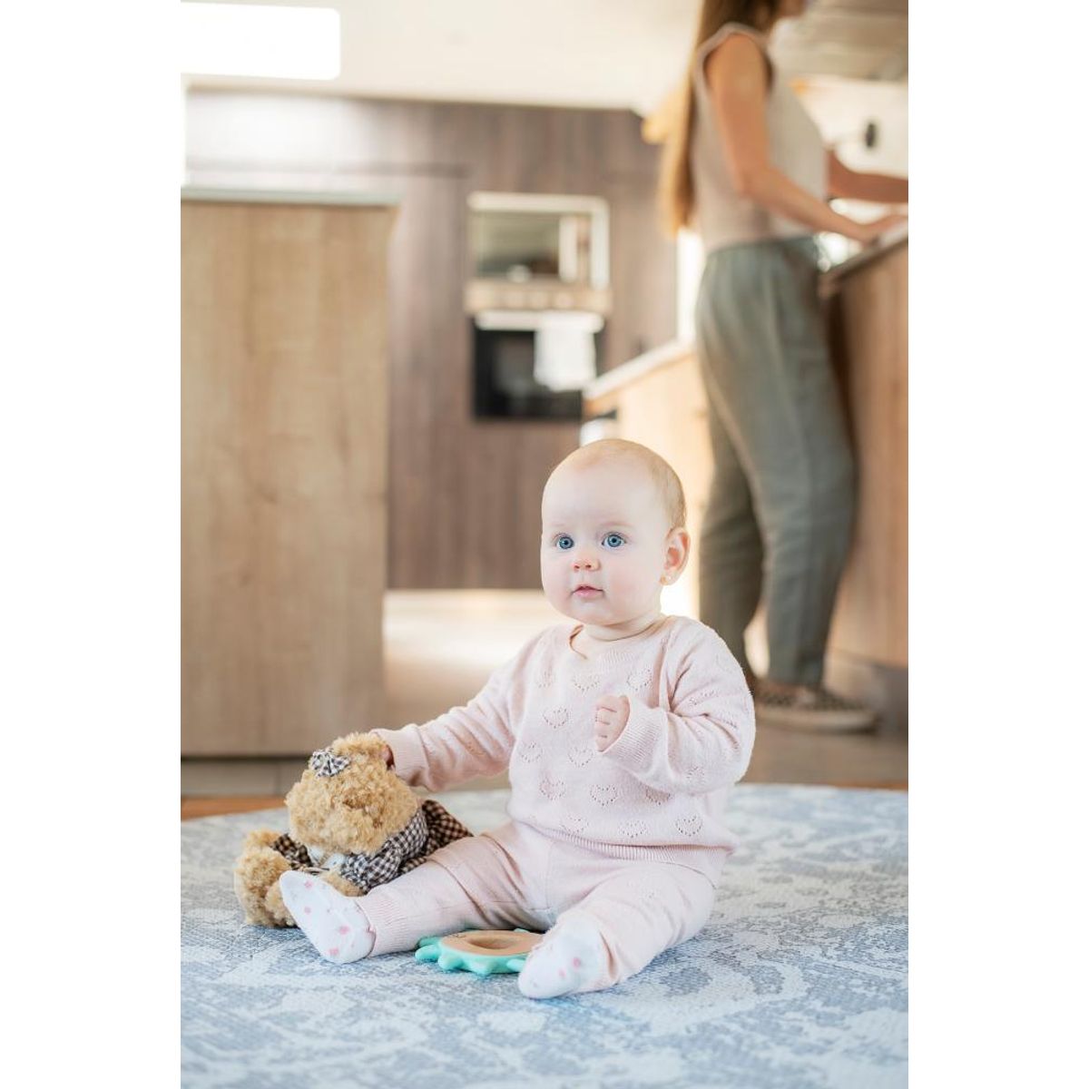 KALEIDO - Alfombra Playmat Reversible Antigolpes Flor celeste 140cm