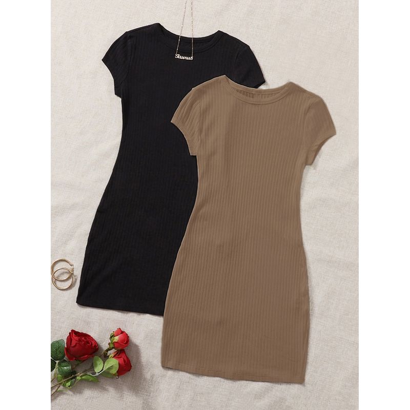 VARIOS - Vestido Tejido Basic Beige She Shines.-