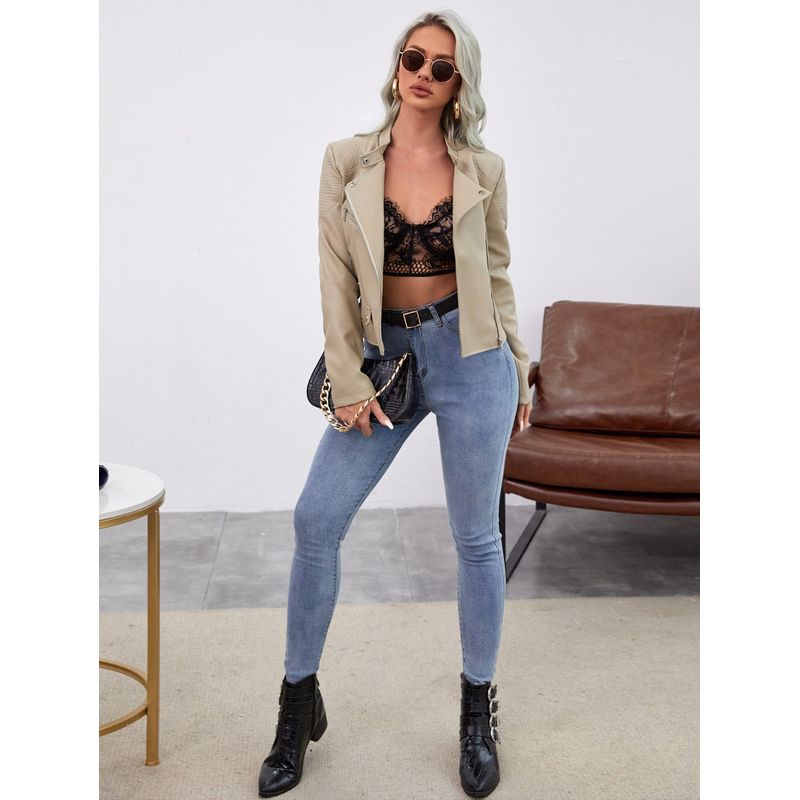VARIOS - Cazadora Biker PU Beige She Shines