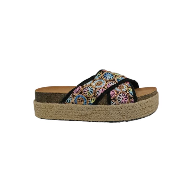 HERIEL - Sandalia Negra Flores Mujer