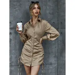 VARIOS - Vestido Camisero Caqui She Shines