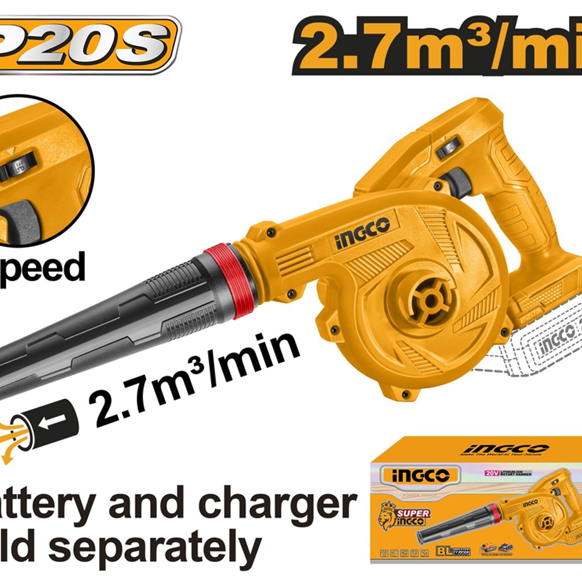 INGCO - Soplador Inalambrico Velocidad Variable 20v Ingco Cabli20018.