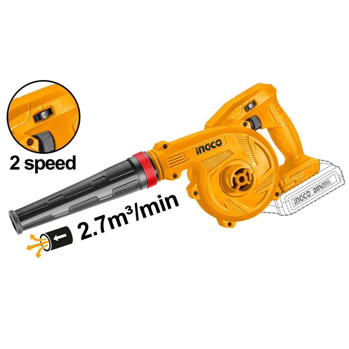 INGCO - Soplador Inalambrico Velocidad Variable 20v Ingco Cabli20018.