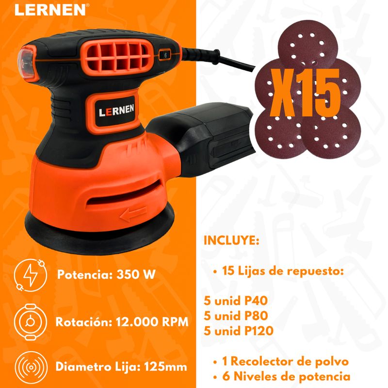 LERNEN - Lijadora Roto Orbital PRO LERNEN 350 W + 15 Lijas