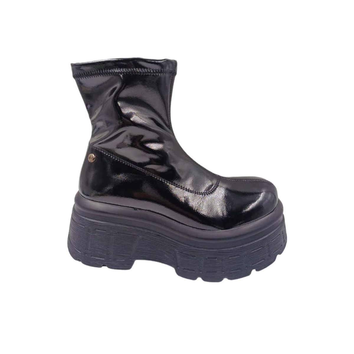 HERIEL - Bota Negra Charol Plataforma Mujer