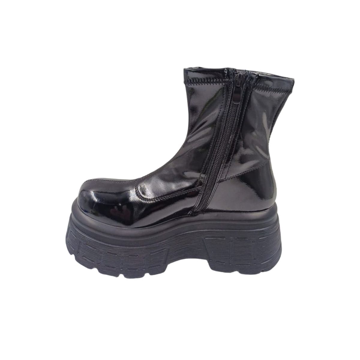 HERIEL - Bota Negra Charol Plataforma Mujer