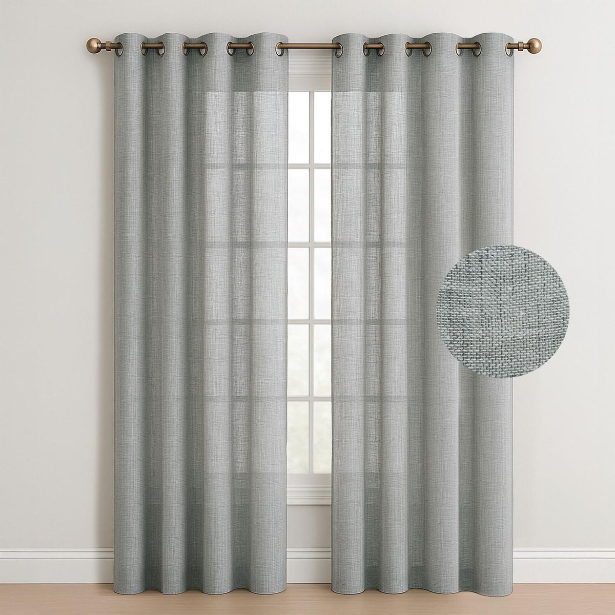 CASATUA - Cortina Visillo Velo 2 Paños 140x220cm Textura Lino Casatua - Gris