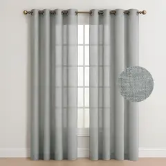 CASATUA - Cortina Visillo Velo 2 Paños 140x220cm Textura Lino - Gris