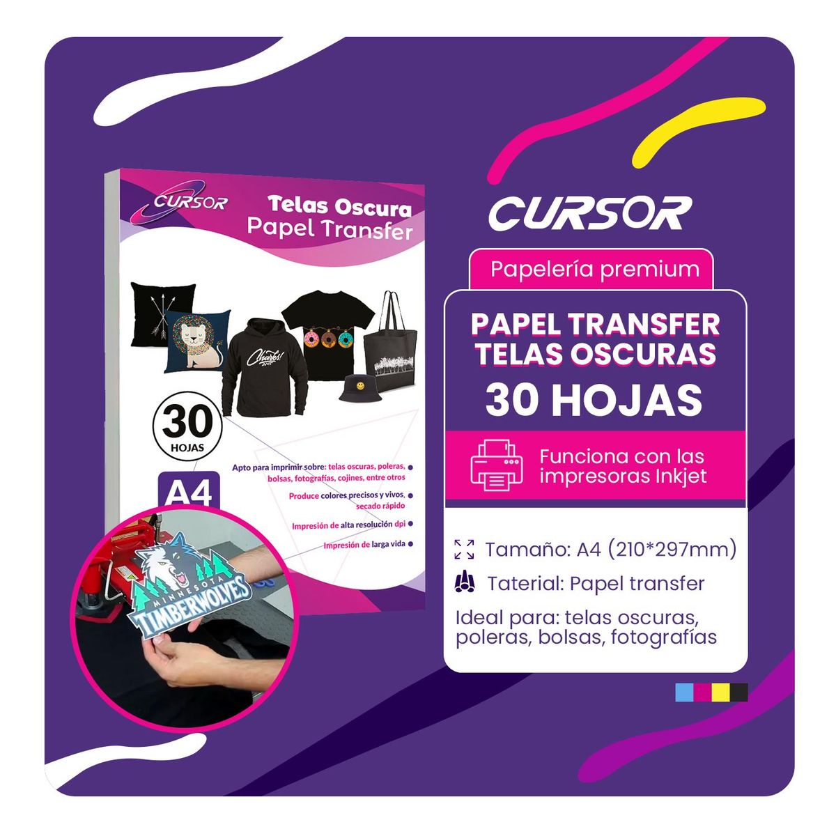 CURSOR - Papel Transfer Premium Telas Oscuras 30hojas