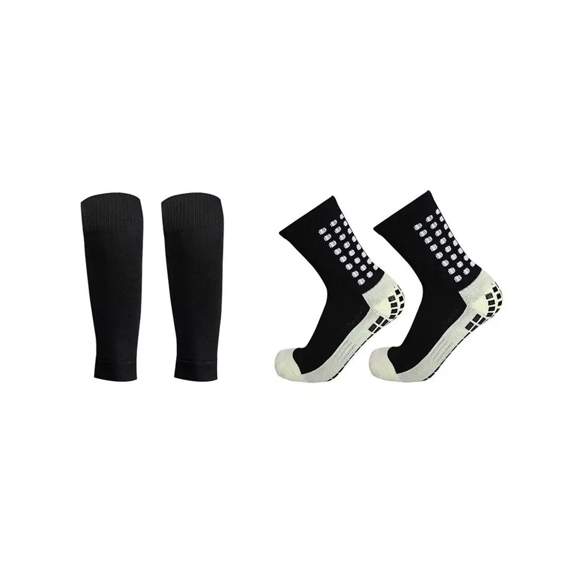 GENERICO - Medias Calcetas Futbol Antideslizante Set 2 + Pantorrillera - Negro Allinx